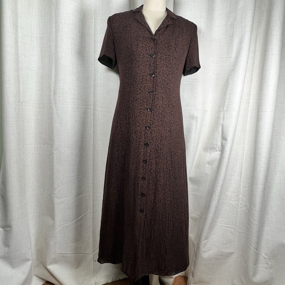 Vintage 90's Spenser Jeremy 100% Silk Midi Button Down Dress 8 Witchy Grunge